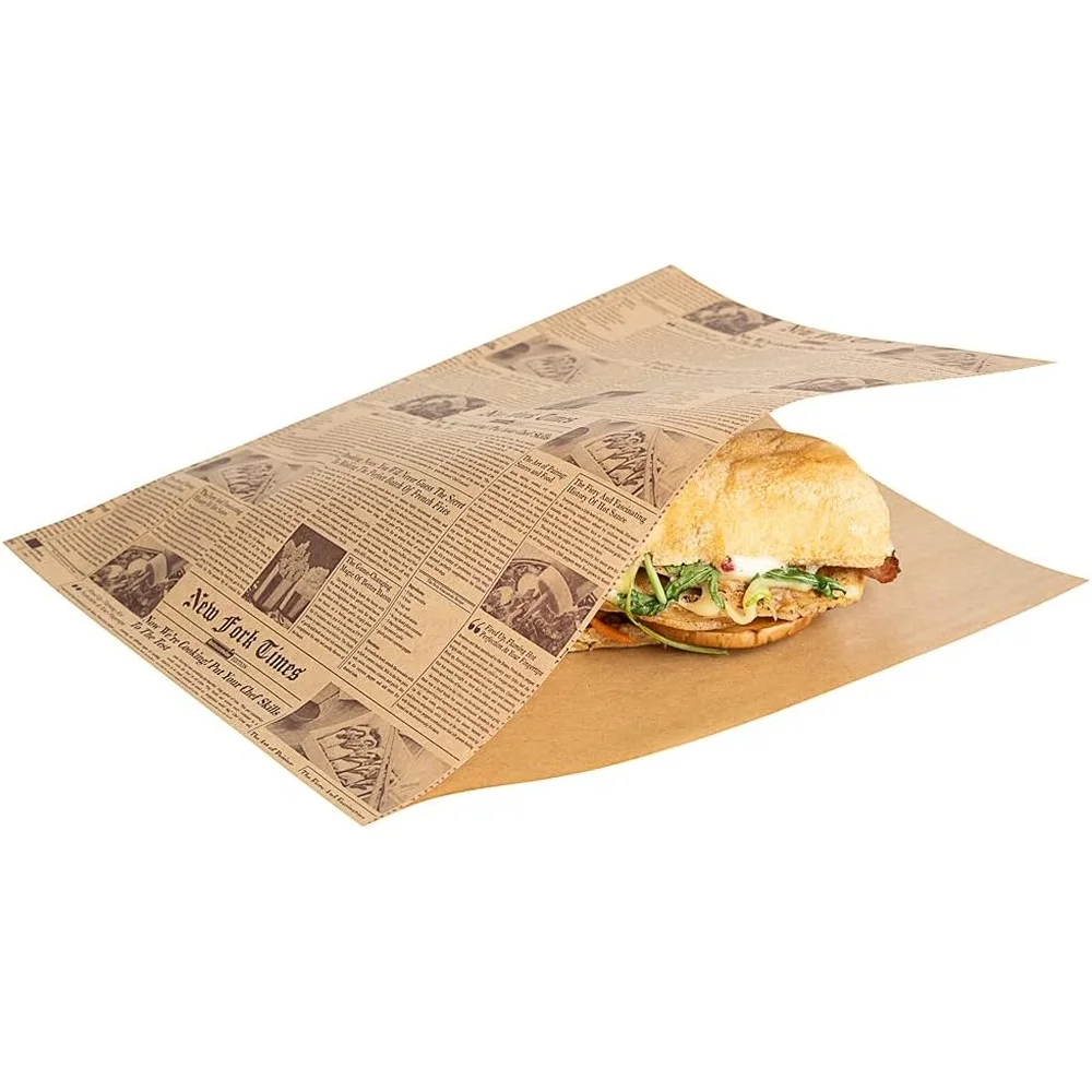 أكياس الوجبات الخفيفة المقاومة للدهون للاستعمال مرة واحدة مقاس 10 × 9 بوصة أوراق ورقية مزدوجة مفتوحة 100 عدد آمنة للميكروويف ومقاومة للتمزق يلتف ديلي في الهواء الطلق #2