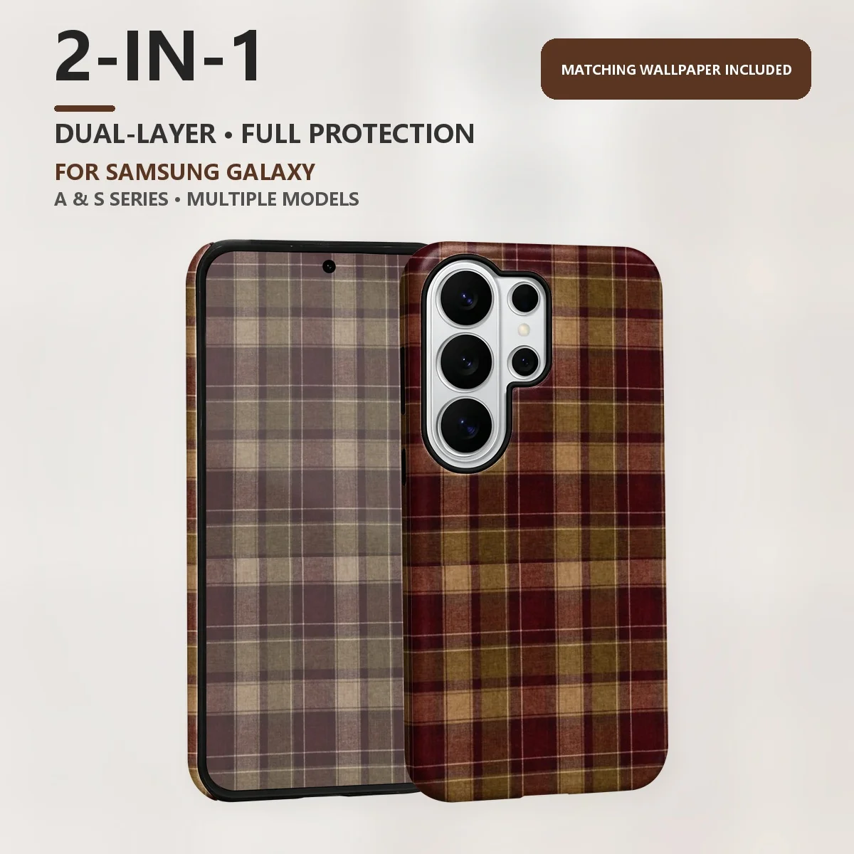 Red And Green Plaid 2-in-1 Dual-Layer Phone Case for Samsung Galaxy S26 S25 S24 S23 S22 S21 Plus Ultra FE S20 FE A56 A17 A16 A15
