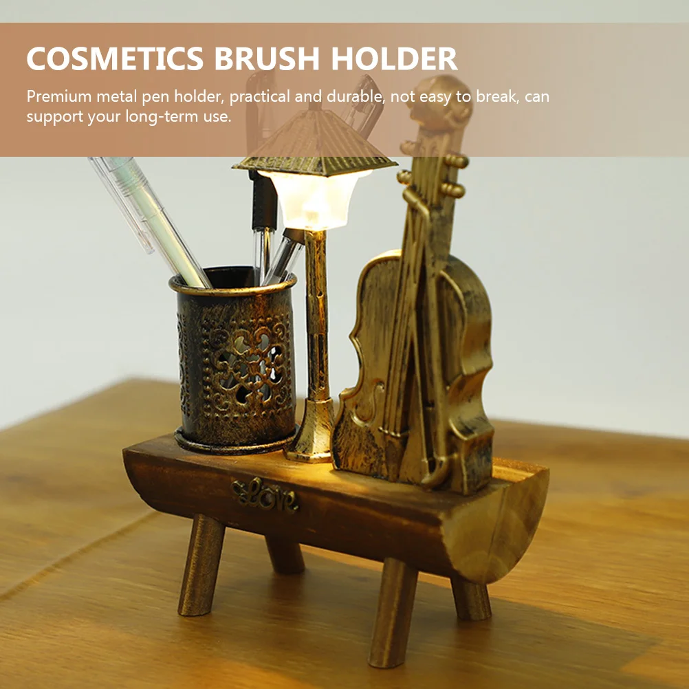 

Retro Violin Design Pen Holder Premium Metal Stationery Container Desk Accessories Organizer Adorable Gift Idea