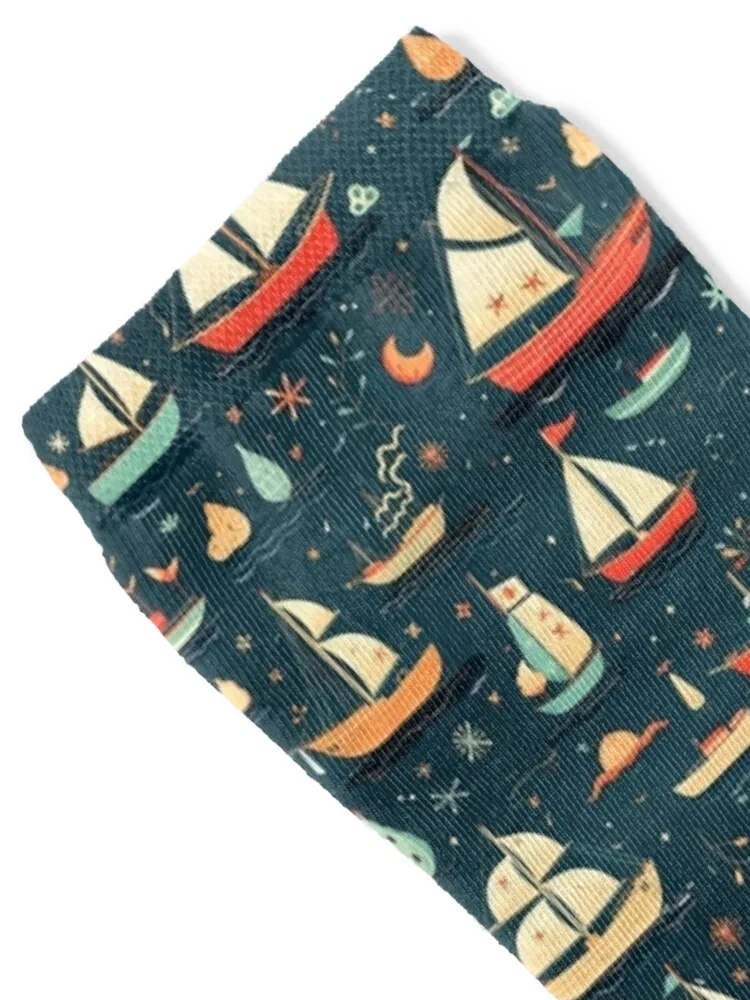 Anchors, sailboats, and cute sea creatures seamless pattern with a nautical theme. #1 Socks Climbing Socks Women's Men's