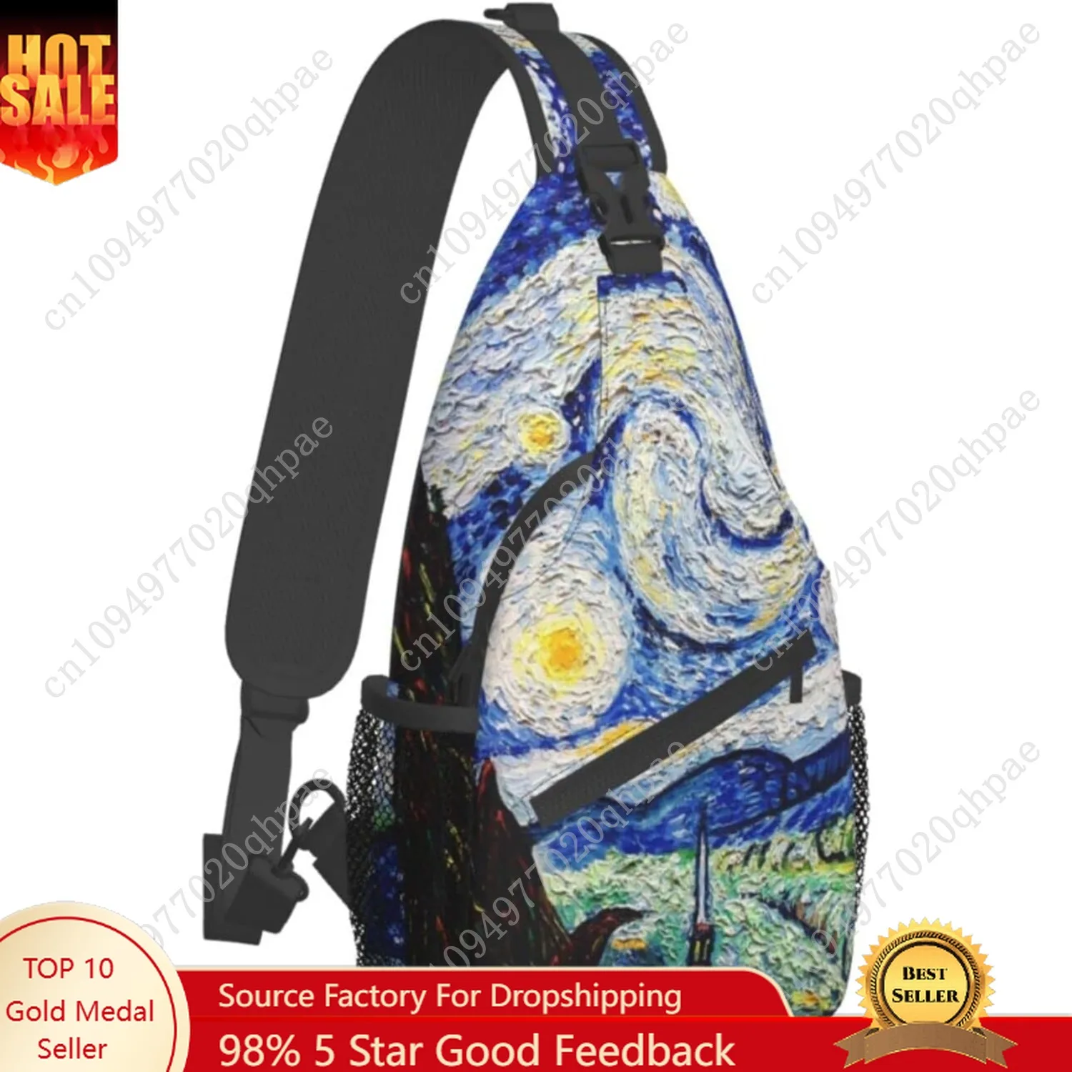 

GTEVUTS Starry Painting Night Blue Sling Backpack, Fashion Casual Crossbody Chest Shoulder Bag Travel Camping Daypack for Women