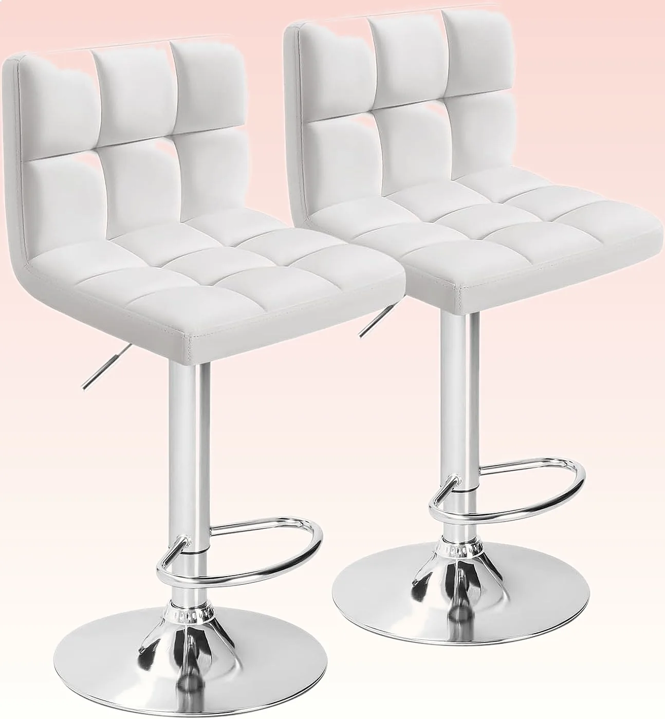 Furmax Set of 2 Modern PU Leather Swivel Adjustable Hydraulic Bar Stools White