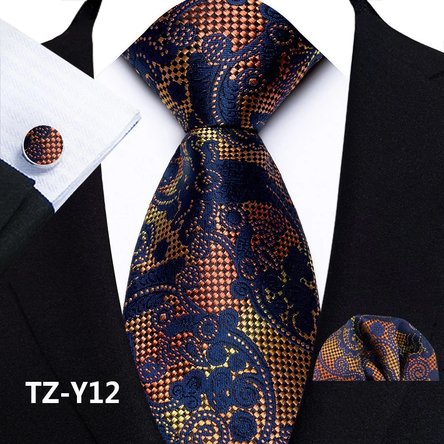 Paisley-Krawattenset für Herren, luxuriöse Krawatte, Einstecktuch, Manschettenknöpfe, 3-teiliges Set, klassische florale Krawatte, Einstecktuch für Anzug, Hochzeit, Business, Cravata – Detail 17