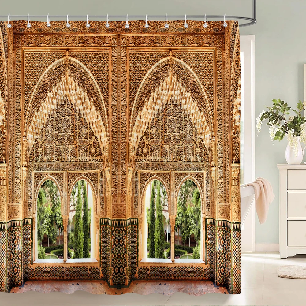 Łazienka Wodoodporna Zasłona Prysznicowa Poliester 3D Nordic Maroccan style Arch Landscape Printing Home Decoration Curtain with Hook