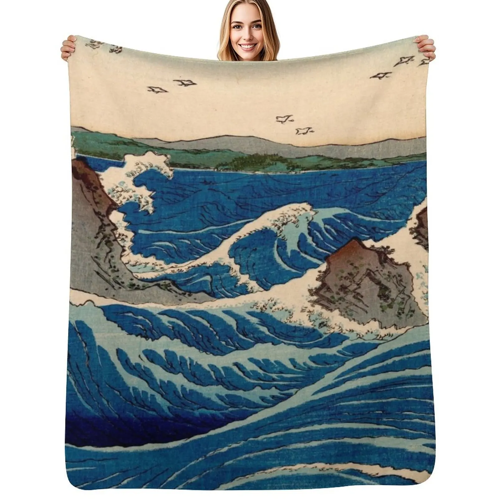 Whirlpool Utagawa Hiroshige Vintage Japanese Woodblock Print East Asian Culture Antique Art Throw Blanket Fashion Sofas Blankets