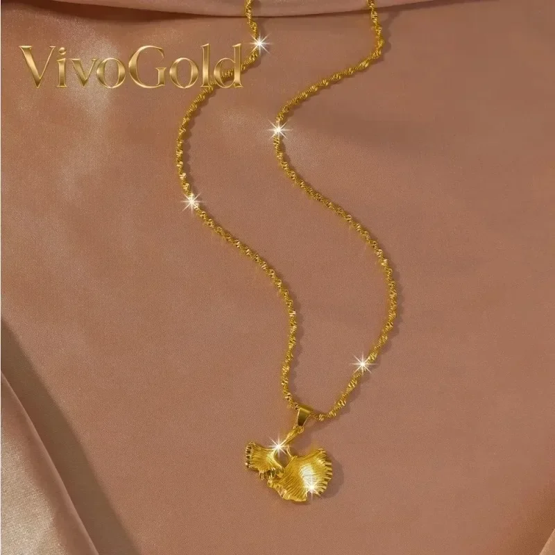 

Подвеска VivoGold в форме веера из золота 9999 пробы (24K) с абрикосовым камнем Sansheng You, женское колье с листом гинкго, нишевый дизайн