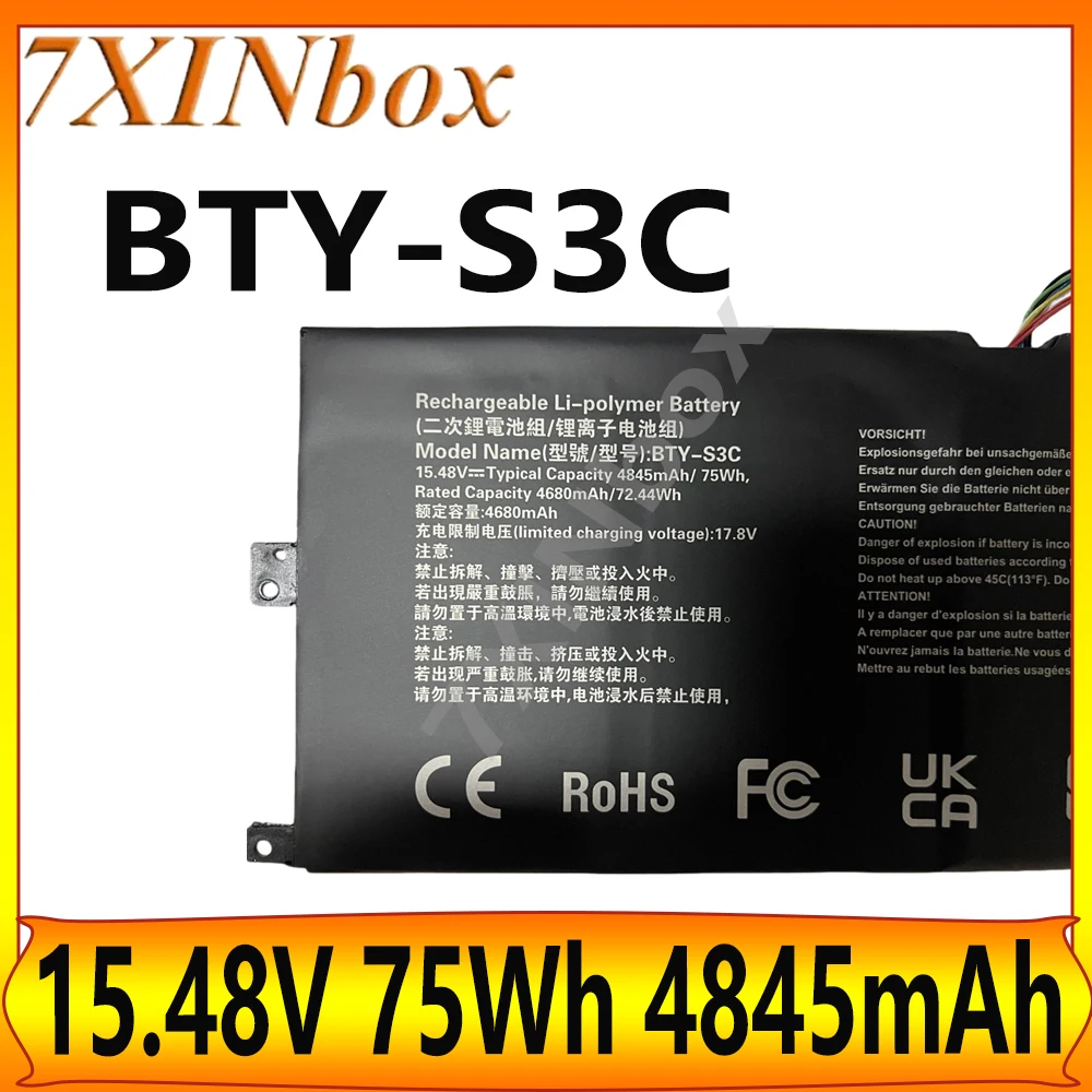 7XINbox BTY-S3C 15.48V 75Wh 4845mAh Laptop Battery For MSI PRESTIGE 13 AI EVO A1MG-007FR 010AU 070PL A12M-012AU A13M-029AU