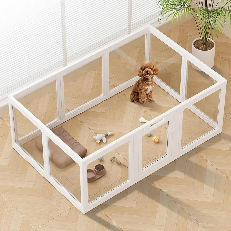 

Clear Acrylic Dog Playpen Indoor, Puppy Cat Small Pet Play Pen, Pet Cat Foldable Playpen for Rabbits, Dog Fence Crate Kennel Whe