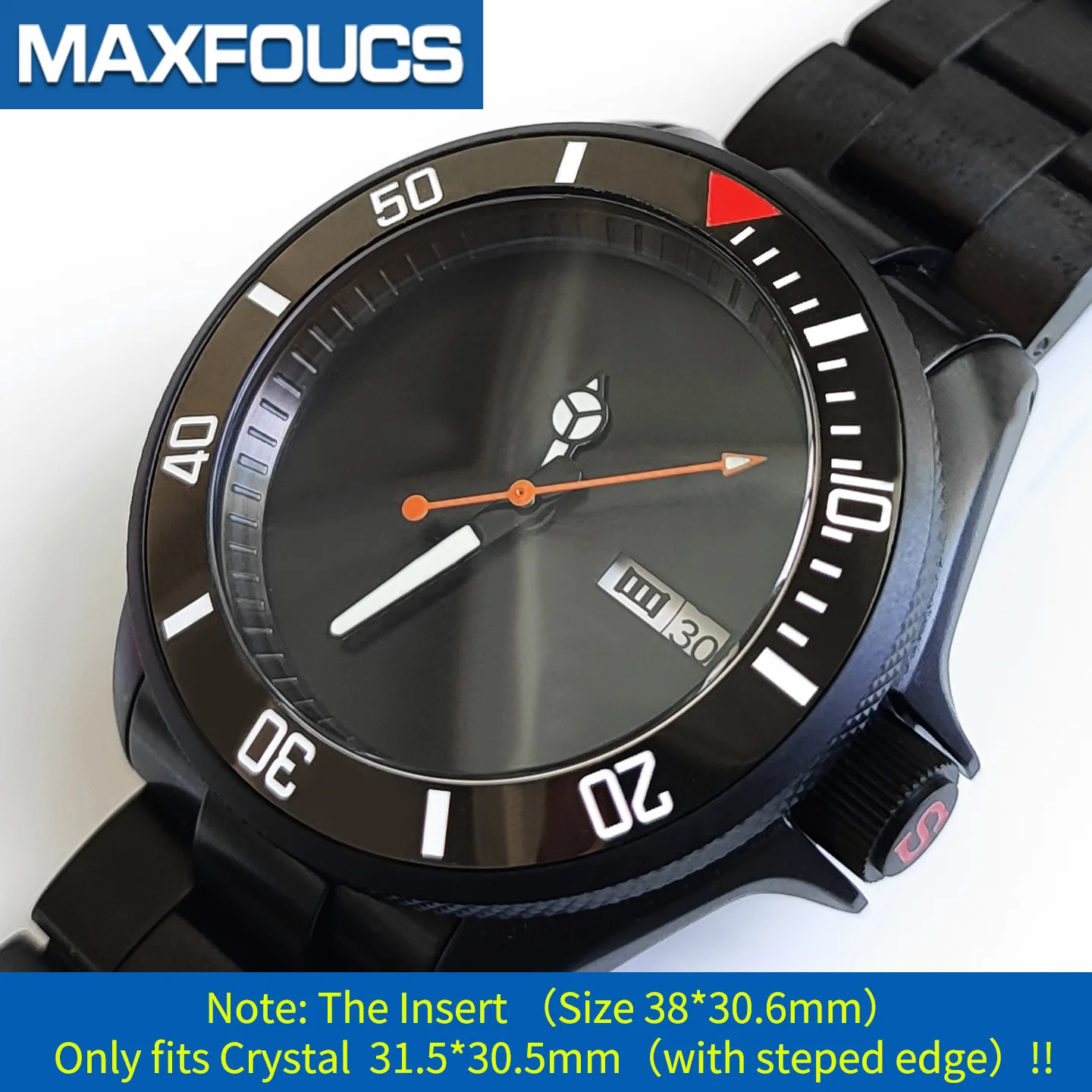 Schräge Keramik-Lünetteneinlage 38x30,6mm MOD SKX007 SKX Divers Passend für 31,5x30,5mm Kristallglas Schwarzes Uhrenzubehör – Detail 3