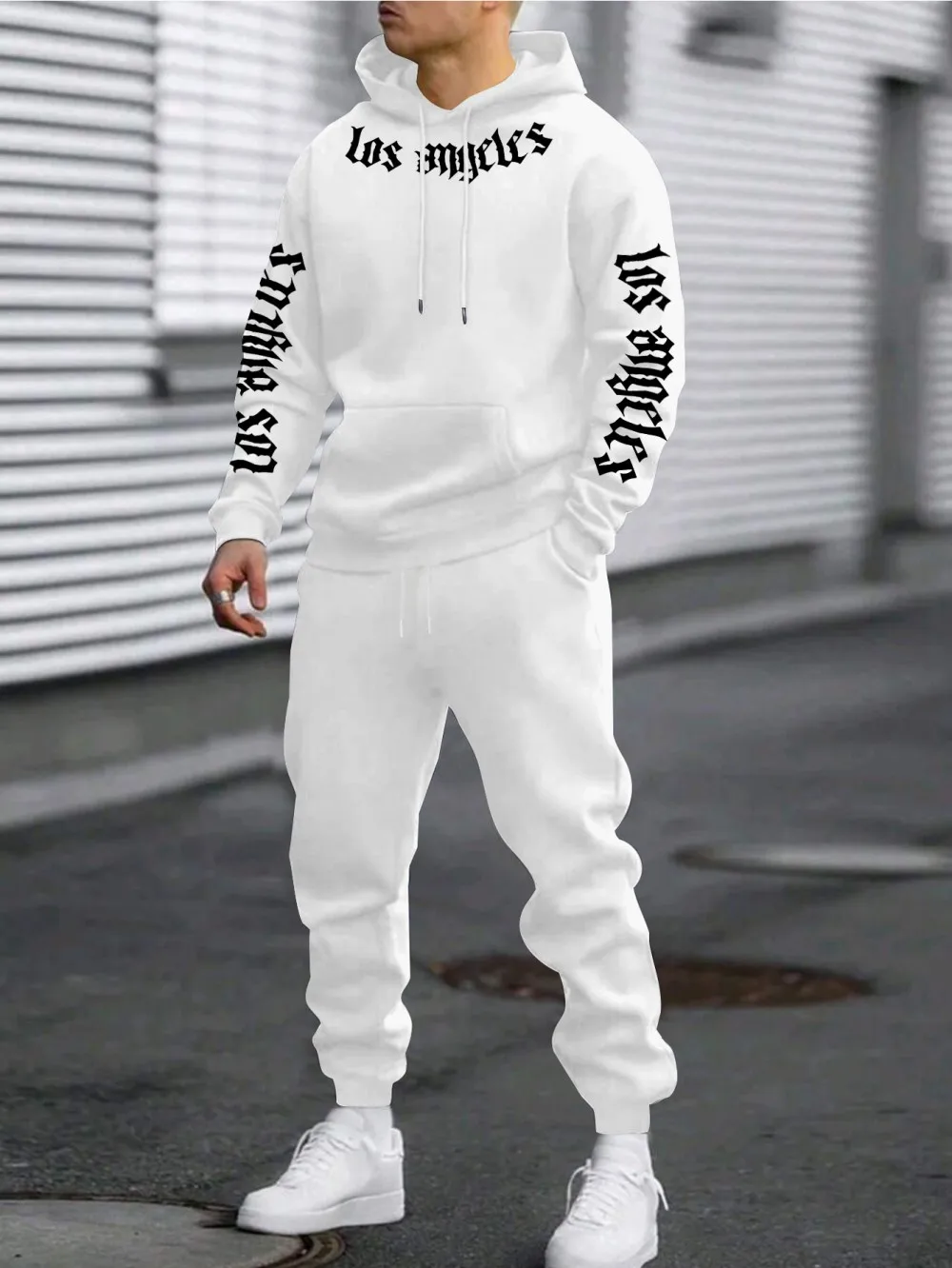 American Men's New Autumn Gothic Los Angeles Letter Printed Soft and Comfortable Hoodie Pants Set Outdoor Casual Clothing view 2