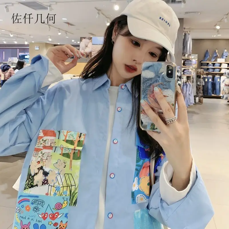 Camisa nueva informal para mujer, pintura al óleo, manga larga, prendas de vestir exteriores Vintage, Blusas femeninas Elegantes