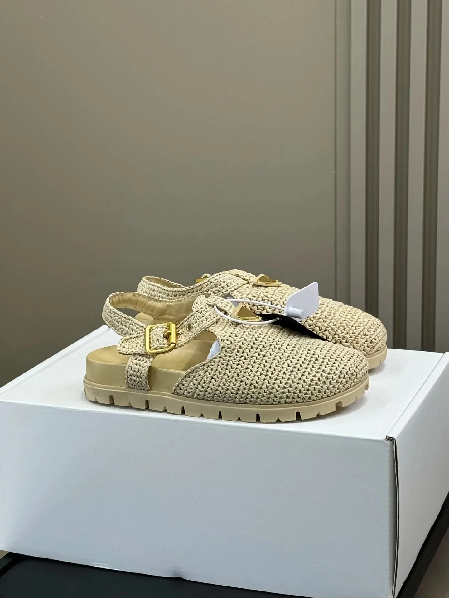 Sapatos Femininos Sandálias de Crochê Tecido de Rafia Flatform