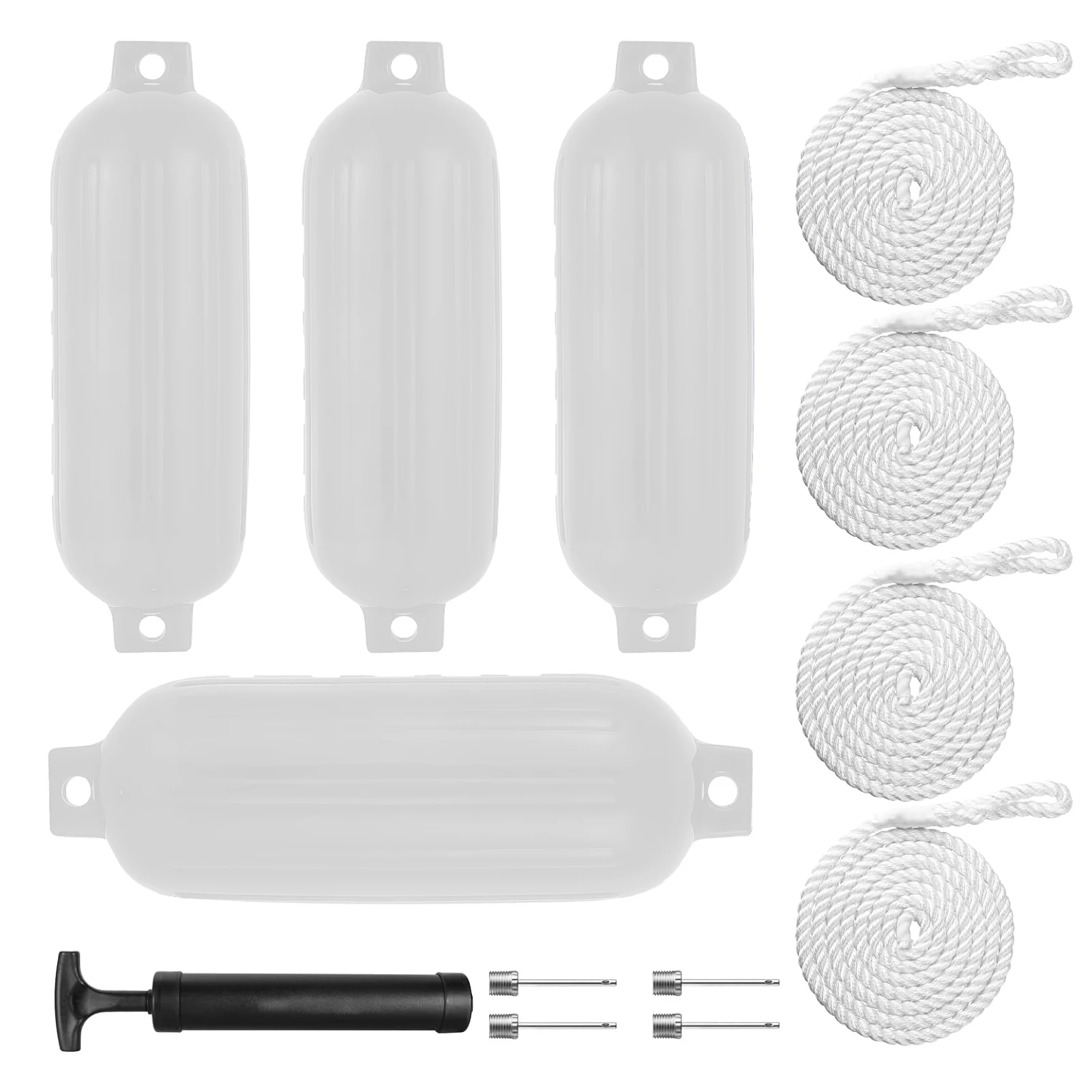 

Boat Bumpers for Docking 10 X 30 in Inflatable Boat Fenders 4 Pieces Boat Dock Bumpers with Ropes, Needles,Pump,Boat Accessories
