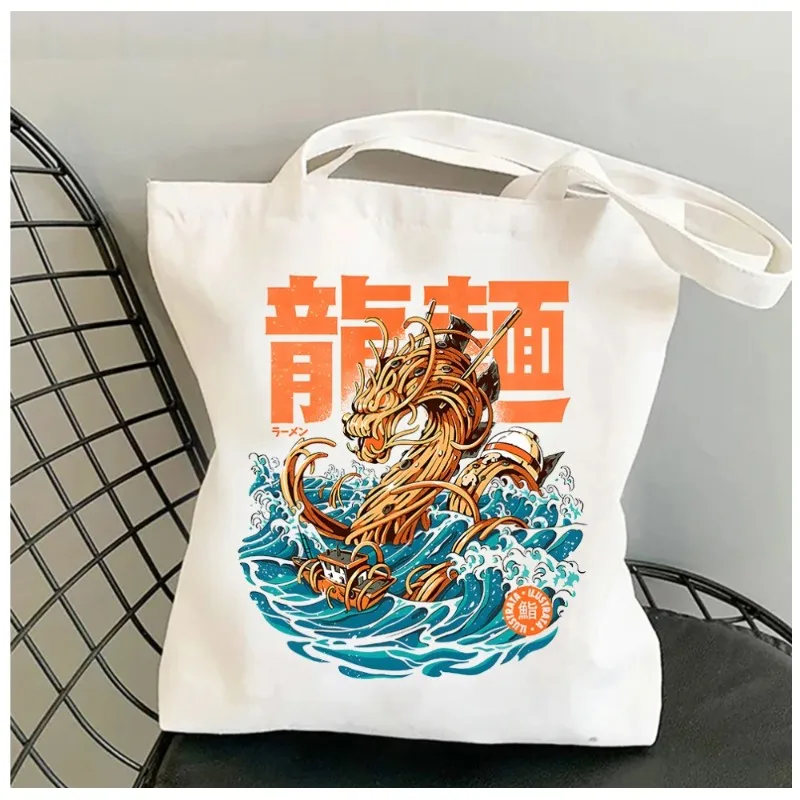 Great Ramen Dragon Off Kanagawa Women Shoulder Bags Kawaii Funny Shopper Shopping Canvas Bag Shoulder Bag Fashion Girl Handbags