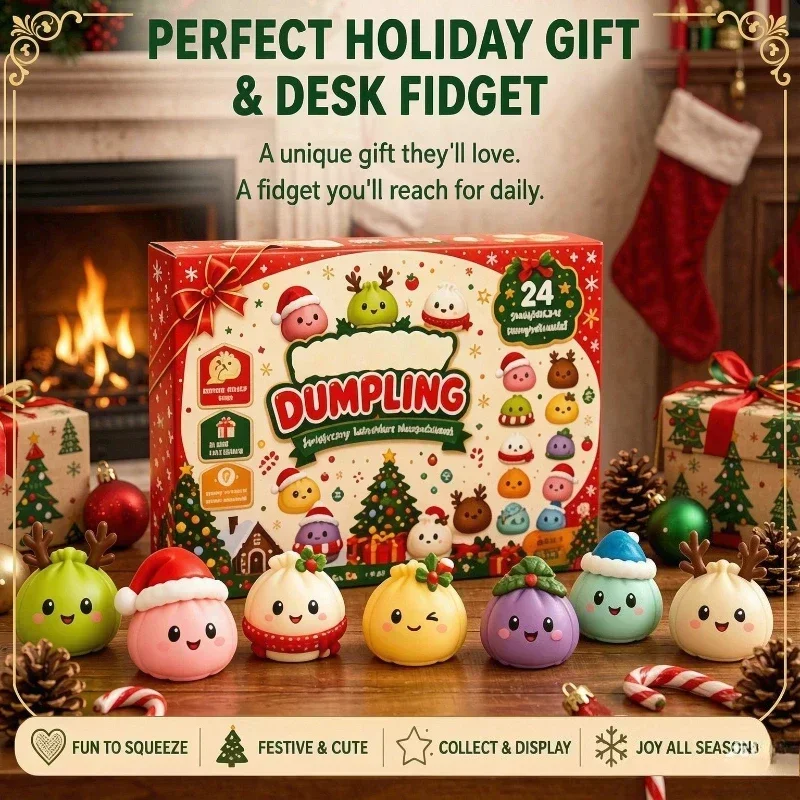 Christmas Dumpling Squishy Advent Calendar 24 Days Countdown Mystery Surprise Dumpling Anxiety Relief Slow Rising Decompression view 2