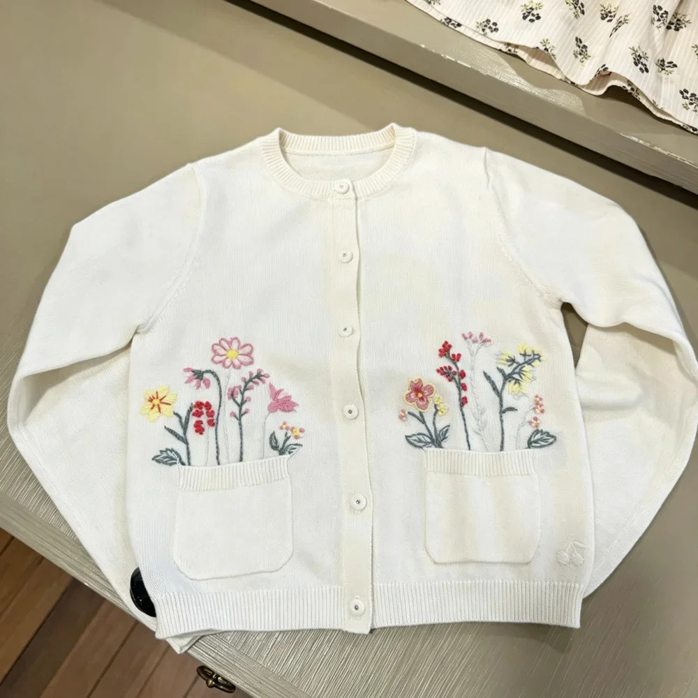 Children's Clothing Fall baby Clothes Coat Handmade Floral Pattern Embroidered French Style Cherry Girls' Cardigan Jacket