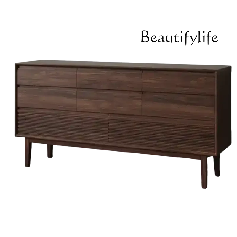 

solid wood eight-bucket cabinet new Chinese living room locker North American black walnut bedroom bedside storage cabinet