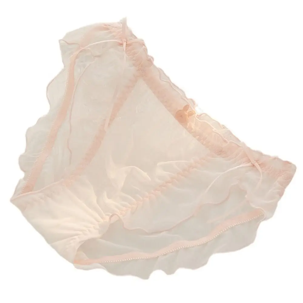 Pure Desire Cotton Crotch Ruffles Bow Ribbon Briefs Mesh Lace Transparent Japanese Style Daily