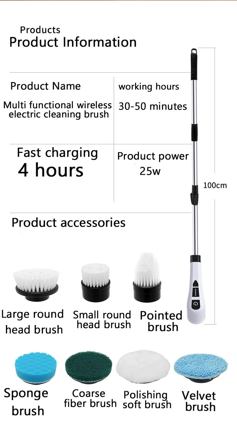 Electric Cleaning Brush 7 in 1 Multifunctional Household Wireless Rotatable Cleaning Brush For Bathroom Kitchen Windows Toilet