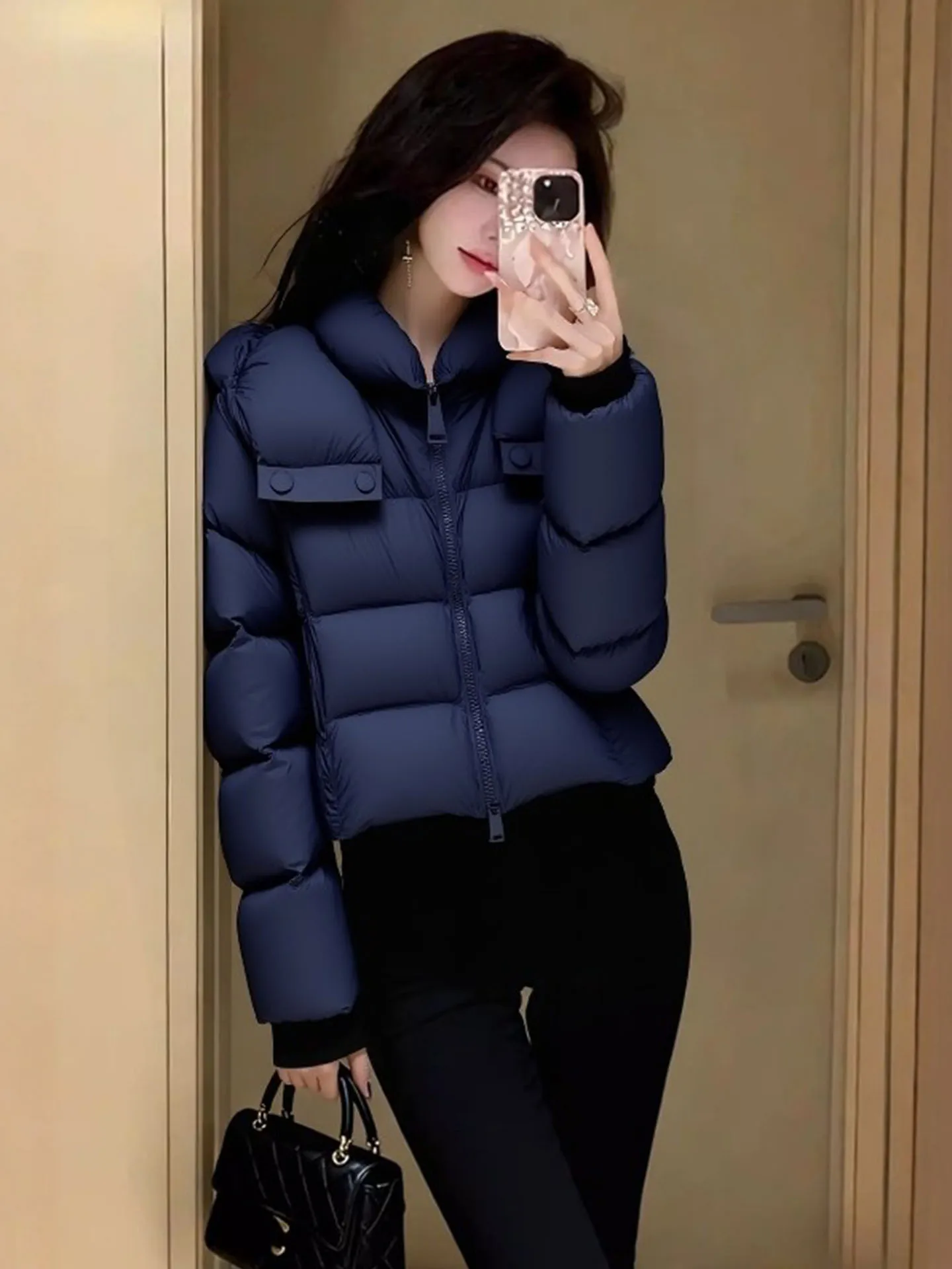 

Deep Blue ort Puffer Jaet Women's Cloud Doughnut Sle Winter Coat Korean Commute Sle Regular Fit White Du down Filling