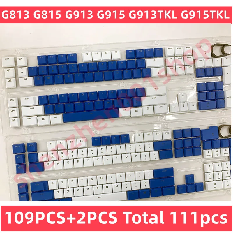 

full set 109pcs + 2pcs KeyCaps for Logitech G813 G815 G913 G915 G913TKLG915TKL KeyCAPS USA UK white and blue color match