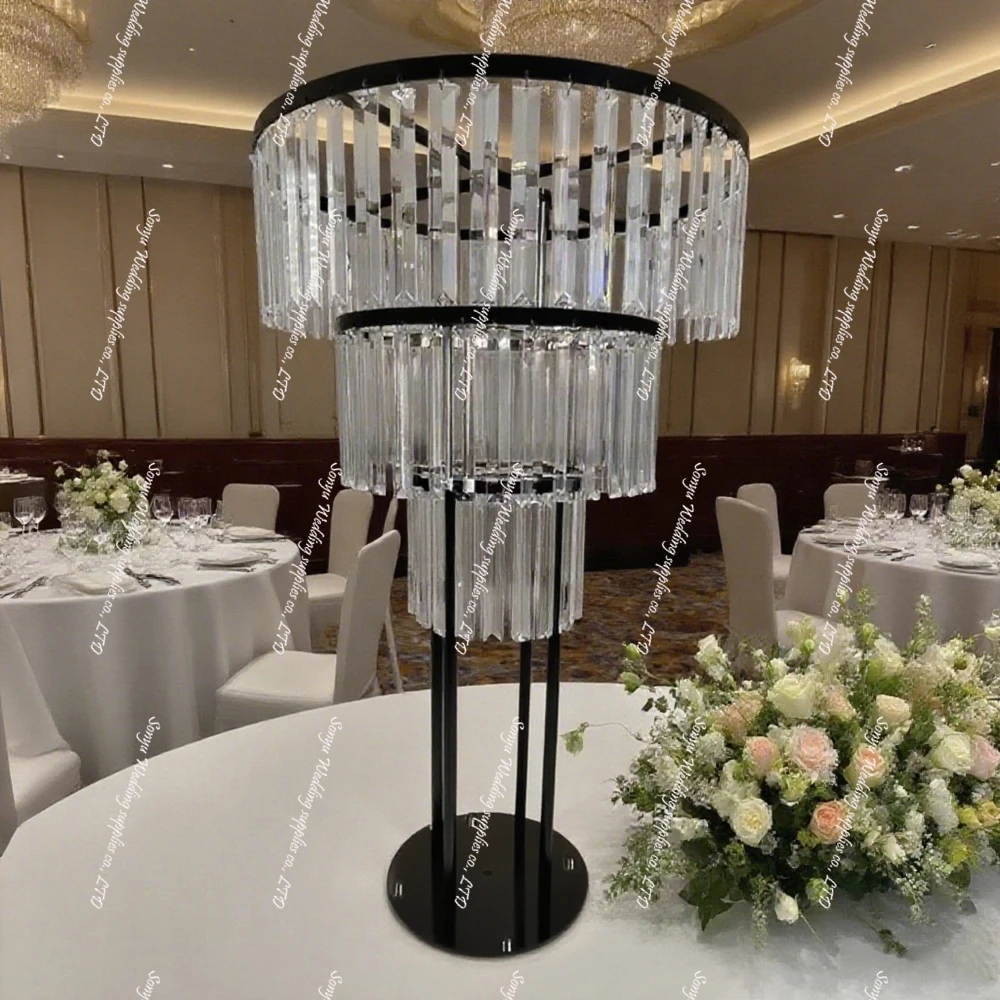 2-10pcs 100-130cm Black Acrylic Wedding Flower Stand Vase Wedding Decoration Table Centerpieces Flowers Road Lead Party Decor