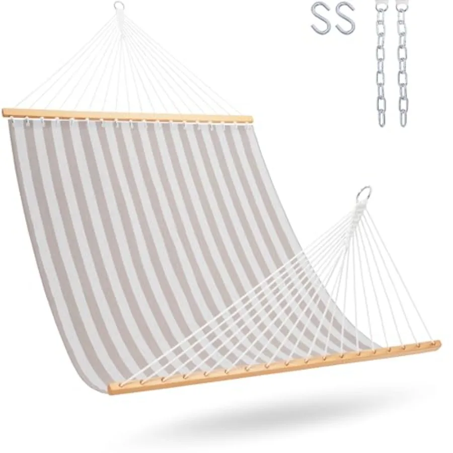 

Quick Dry Hammock with Spreader Bar Textliene Fabric Double 2 Person Hammock with Chains Outdoor Patio Poolside Backyard Beach