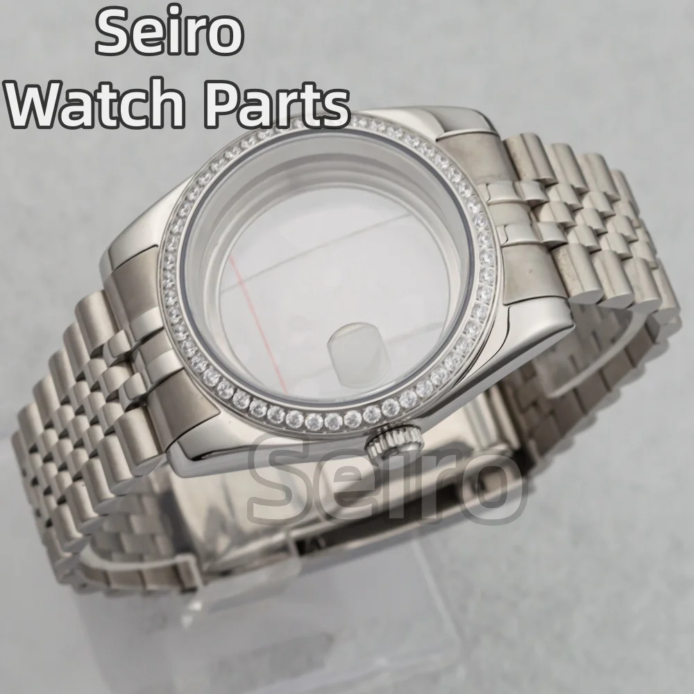 NH35 حافظة الماس Watchcase المحار اليوبيل حزام الساعات الياقوت كريستال حاوية من الفولاذ المقاوم للصدأ ل Datejust NH35 حركة وزارة الدفاع أجزاء