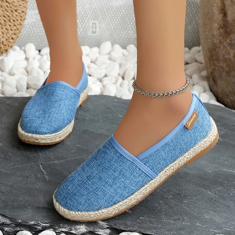 Comfortable Canvas Flat Shoes Women Breathable Non-Slip Espadrille Shoes Woman 2024 Summer Solid Color Shallow Casual Flats