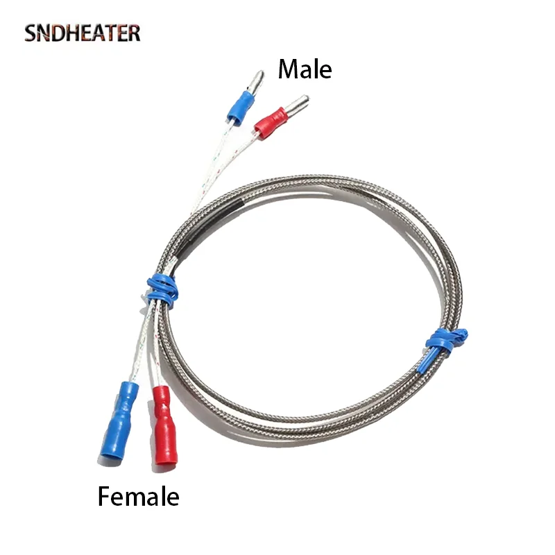 SNDHEATER K مستشعر درجة الحرارة الحرارية مع المكونات الذكور أنثى المقبس PTFE كابل مقاوم للماء سلك السيليكون 1 متر 2 متر إبرة التحقيق