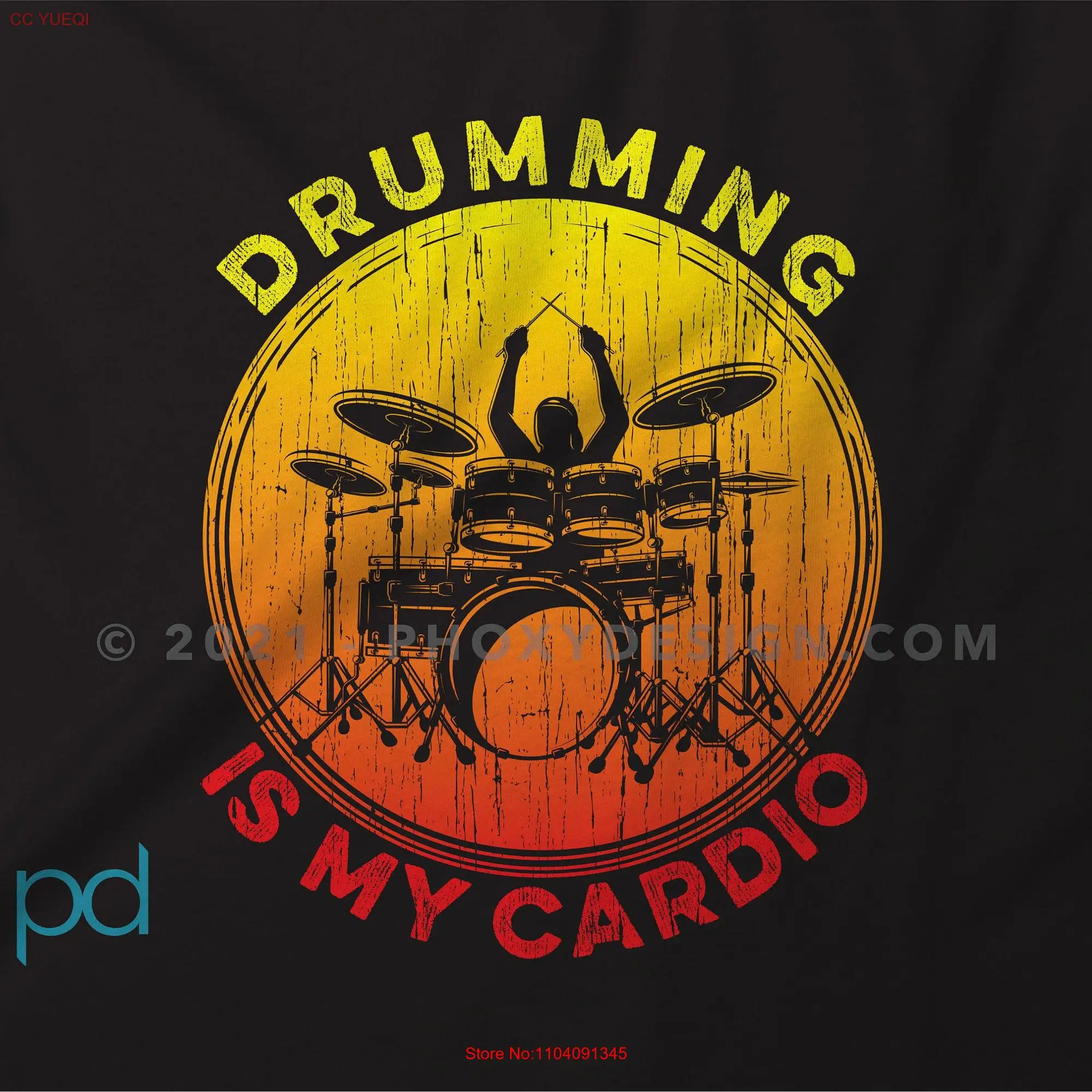 Funny Drummer T Shirt Drum Kit Player Present Idea Drumming Is My Cardio Top long or short sleeves