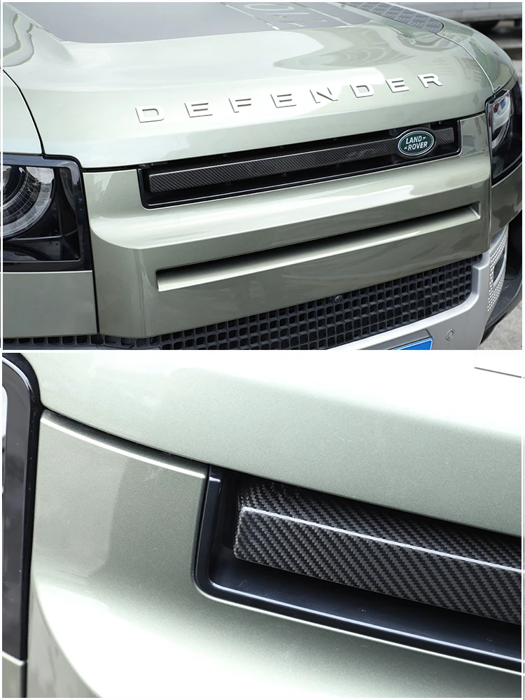 لاند روفر ديفندر 90 110 2020-2024 ألياف الكربون الحقيقية الجبهة مركز مصبغة U شكل شريط زخرفي الملحقات