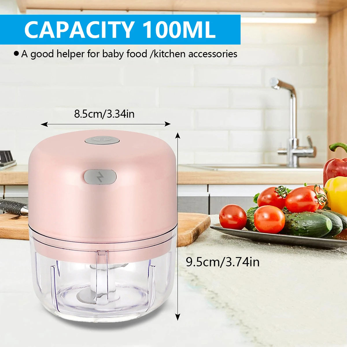 고기, 양파, 야채 다지기용 100ml 미니 푸드 프로세서, 무선 전기 마늘 다지기, 고급 스테인리스 스틸 칼날