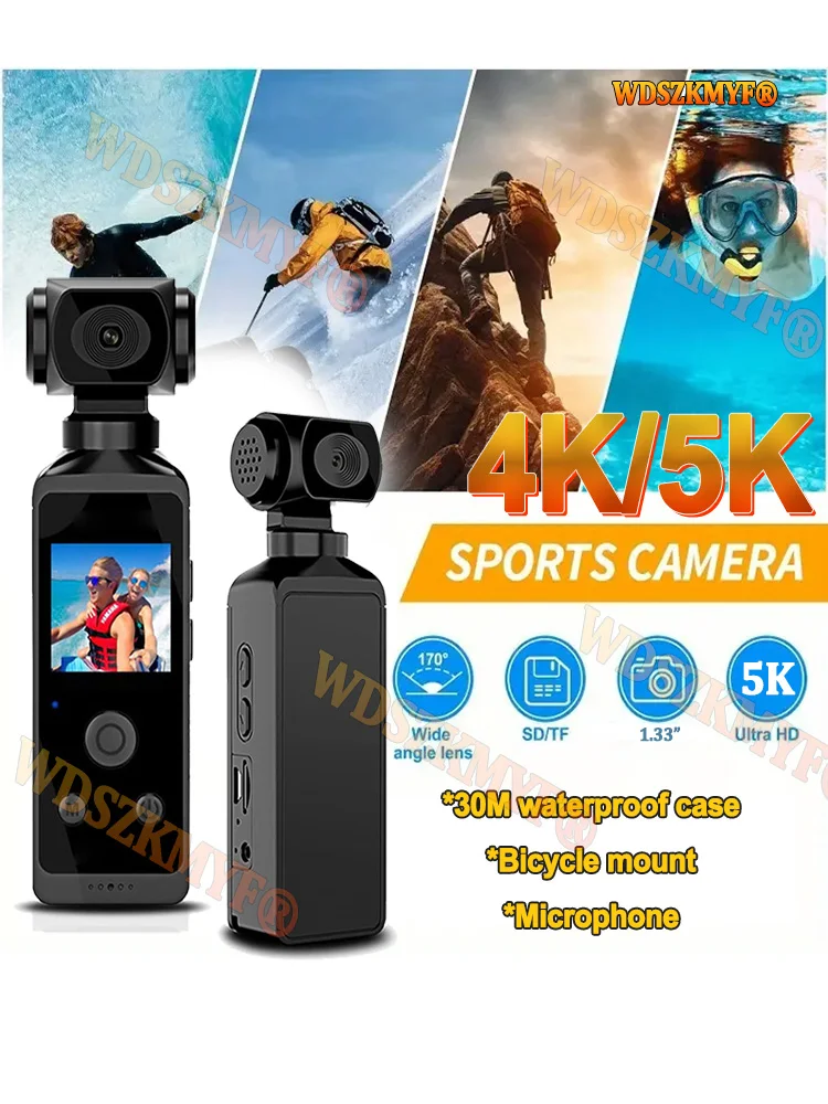 AliExpress WDSZKMYF 5K 4K 1080P HD WIFI Action Camera 270° Rotatable Mini Sports Cam With Waterproof Case Helmet Travel Bicycle Driver Recorder