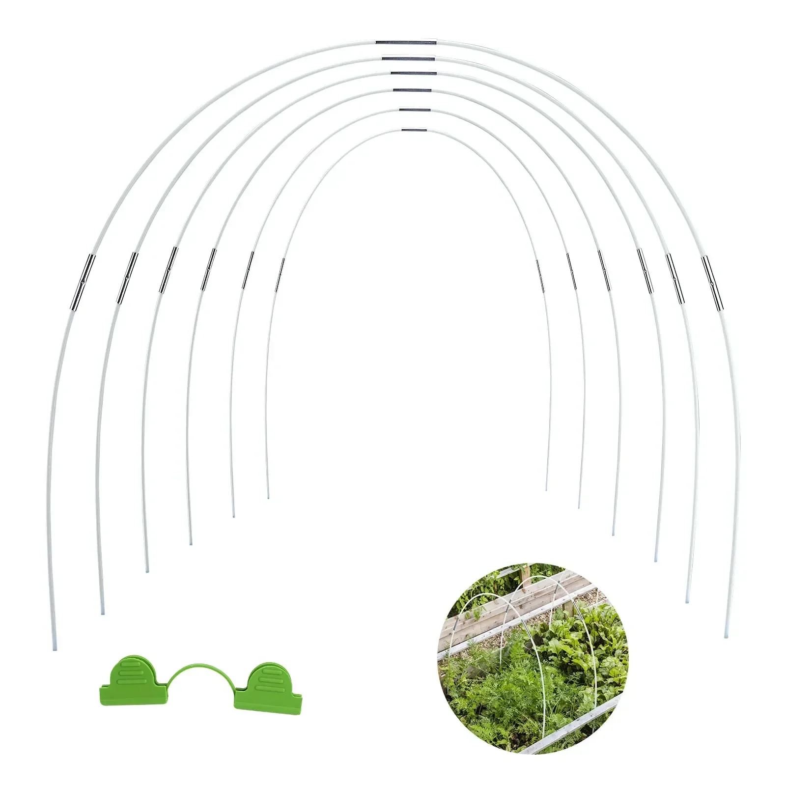 DIY Mini Greenhouse & Climbing Plant Support Kit, 30 Fiberglass Tubes + 25 Metal Connectors + 12 6mm Clamps