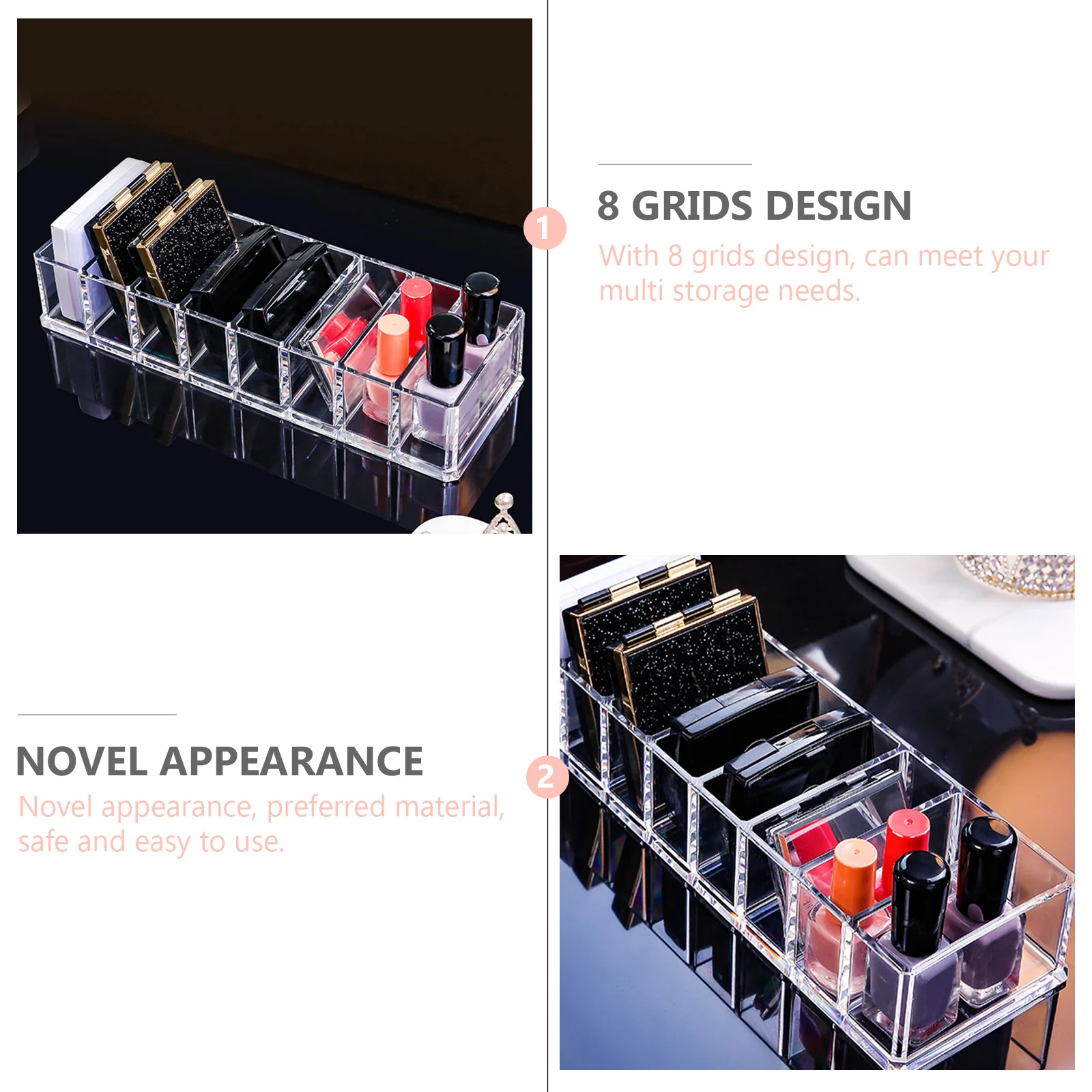 

1pc Transparent 8 Grid Acrylic Pressed Powder Storage Box Lipstick Display Rack Makeup Organizer Compact Holder Clear