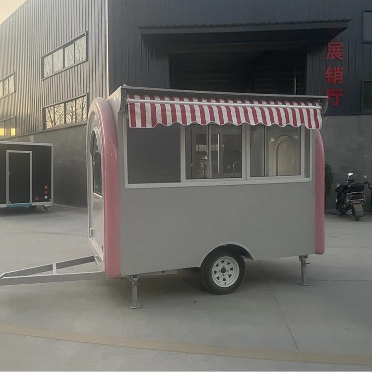 Mobile Bar Trailer White Coffee Cart Shop Dessert Cart Food Cart Mobile Beer Beverage Fast Food Truck Trailer Fully Equipped