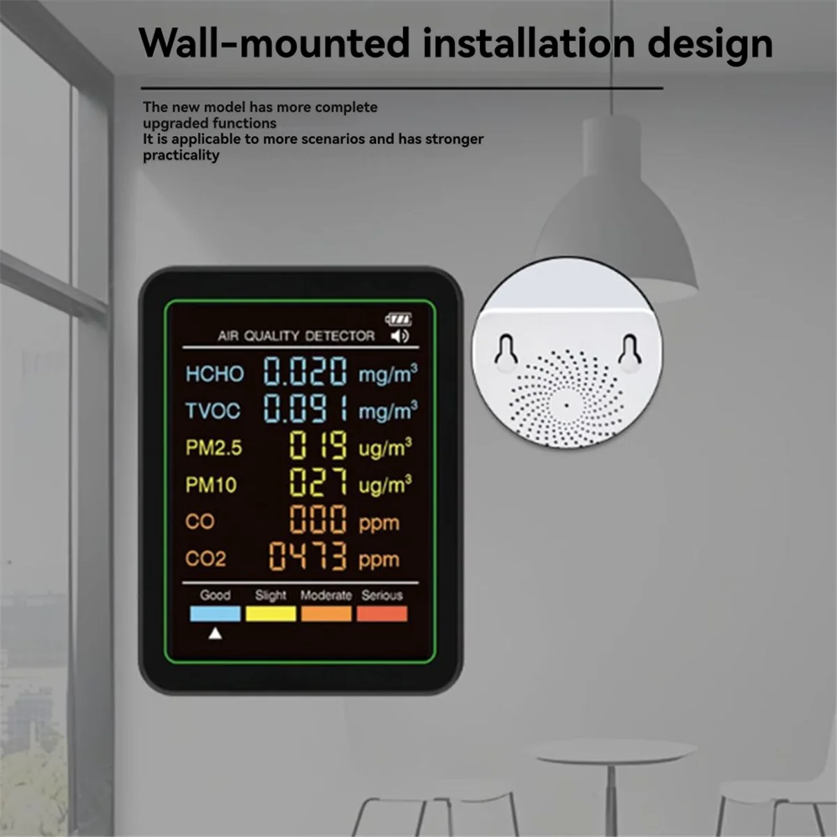 2025 + MT07CO 6 في 1 مراقبة جودة الهواء الداخلي المحمولة PM2.5 PM10 تستر المنزلية CO CO2 TVOC HCHO مراقبة جودة الهواء الأسود