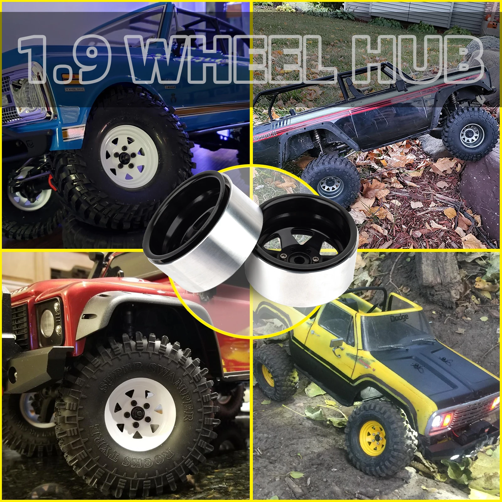 RCXAZ CNC طبق عميق سلبي إزاحة معدنية 1.9 "Beadlock عجلة حافة محور ل 1/10 RC الزاحف سيارة TRX4 محوري SCX10 90046