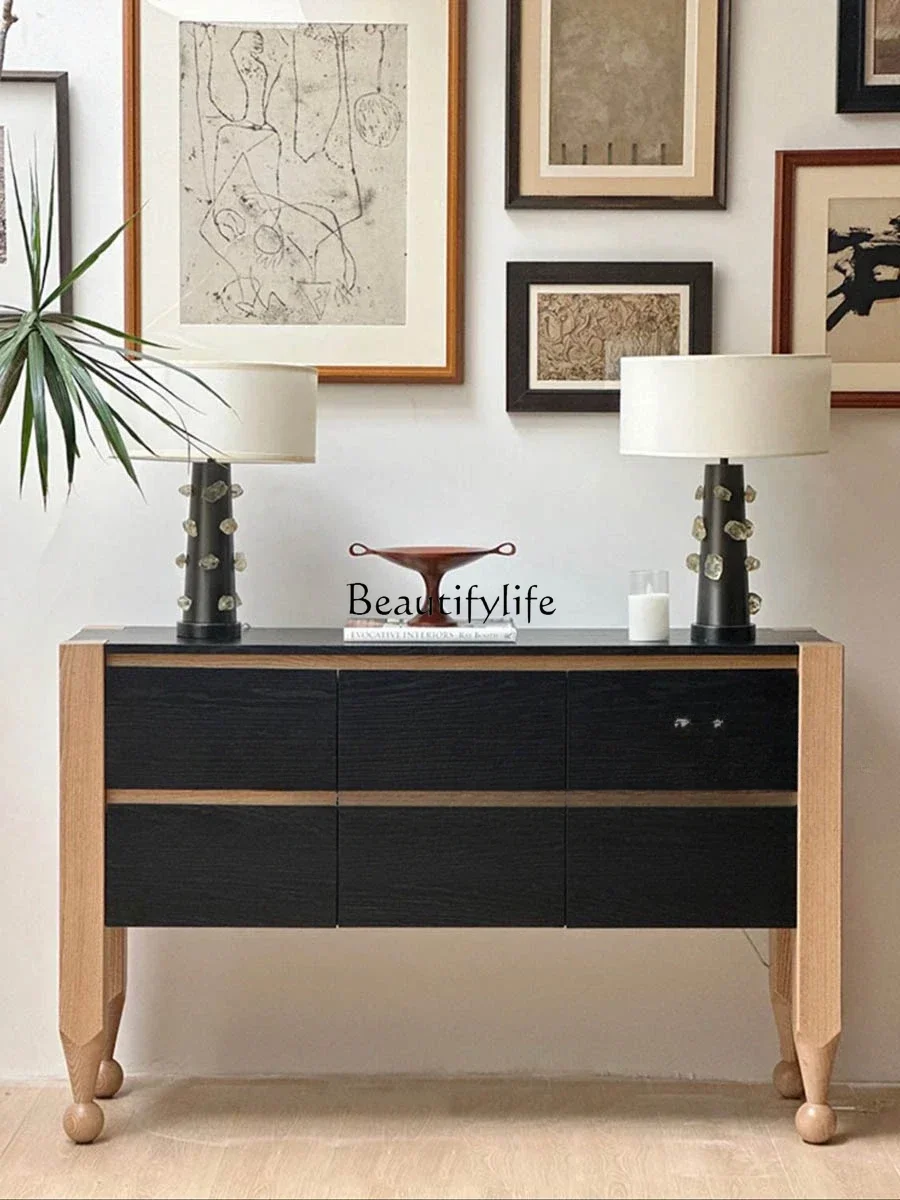 

French medieval solid wood chest, creative and simple modern storage foyer, entrance cabinet