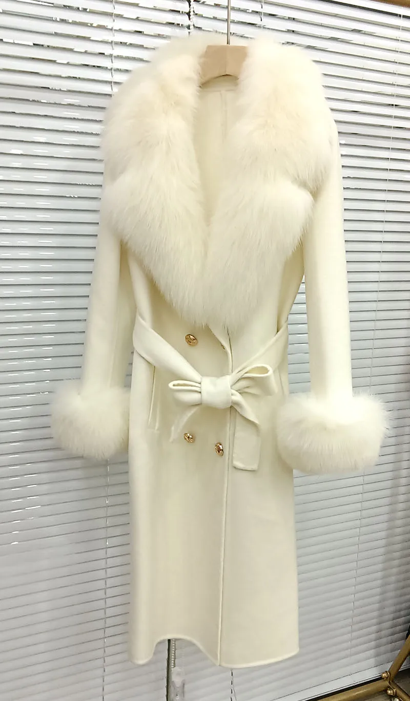 NONE Long Women Coat Wool Cashmere Fox Fur 4
