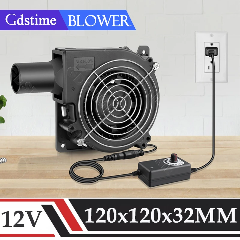 GDSTIME 120MM Radial Fan 12V 120MMx32MM Large Air Flow Turbo Blower 12032 Dual Ball Industrial Fan Adjustable Speed for BBQ