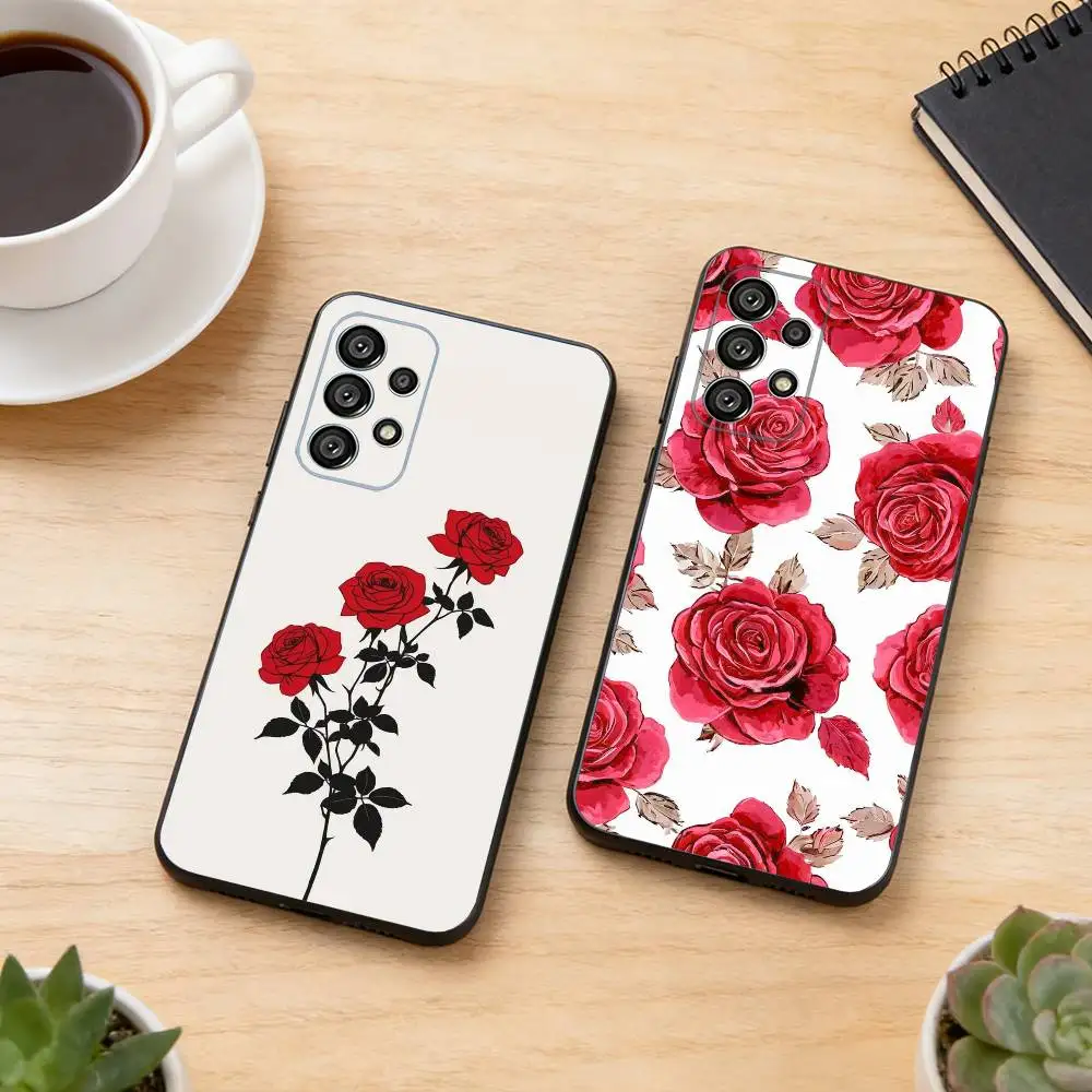 Luxury Rose Phone Case For Samsung S25,S24,S21,S22,S23,S30,Ultra,S20,Plus,Fe,Soft Silicone Black Cover