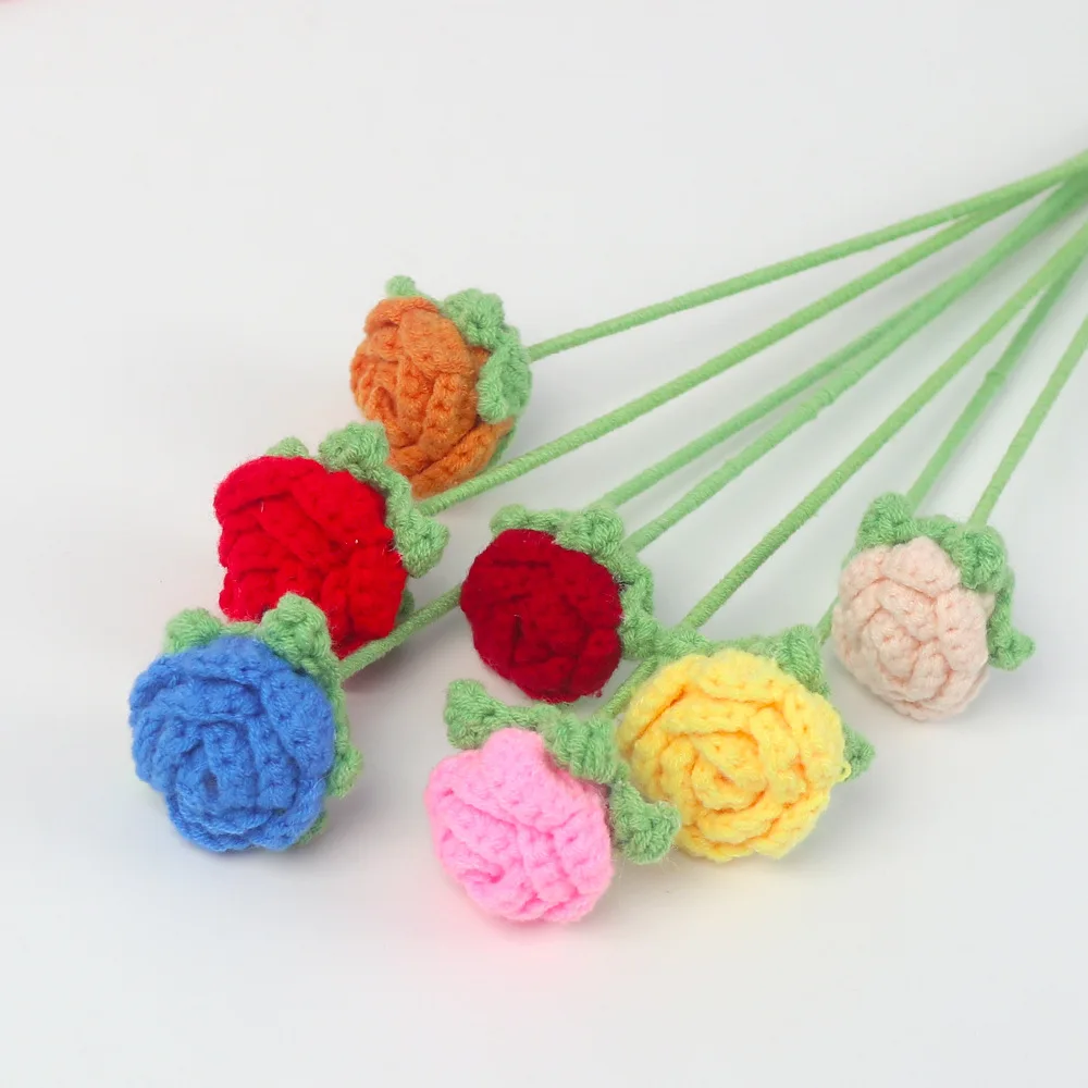 

Hot Wool Red Knit Roses Flower Preserved Rose Flower Wedding Valentine's Day Mothers Day 2024 Crochet Flower Rose
