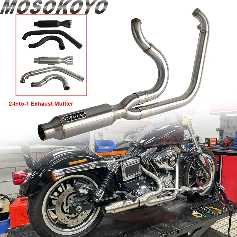 

Slip-on 2-into-1 Muffler Exhaust Pipe Silencer Complete Kit For Harley Dyna Low Rider Super Glide FXD FXDI FXDC FXDI35 2006-2017