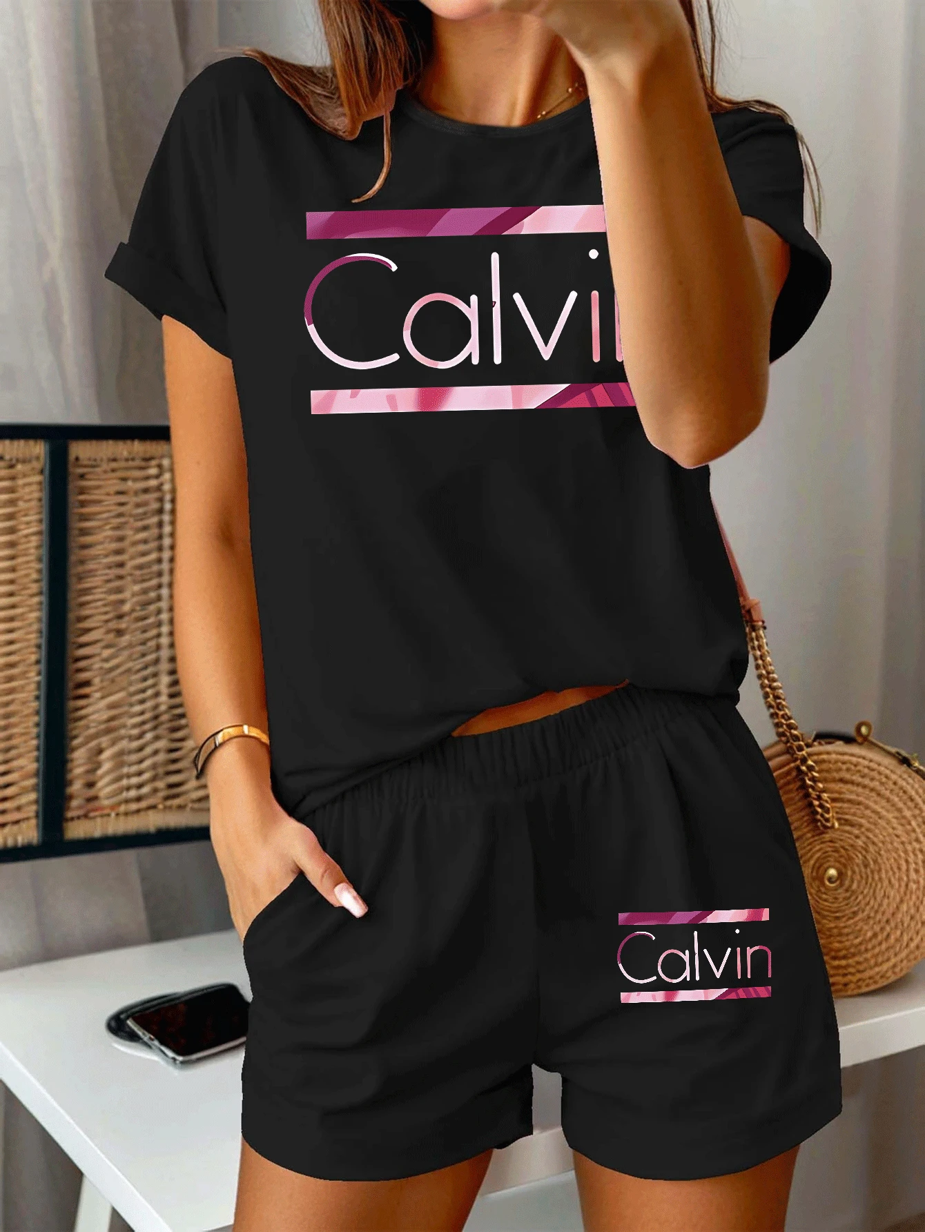 Women's Summer Letter Print Short Set