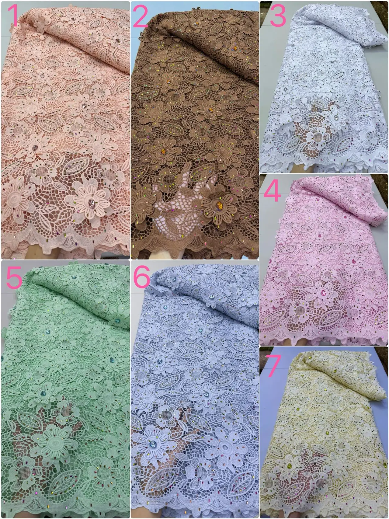 

Высококачественная африканская нигерийская тюлевая кружевная ткань с пайетками и вышивкой, французский гипюр, для выпускных/свадебных платьев, расшитая бисером, 5 ярдов, коллекция 2026 года