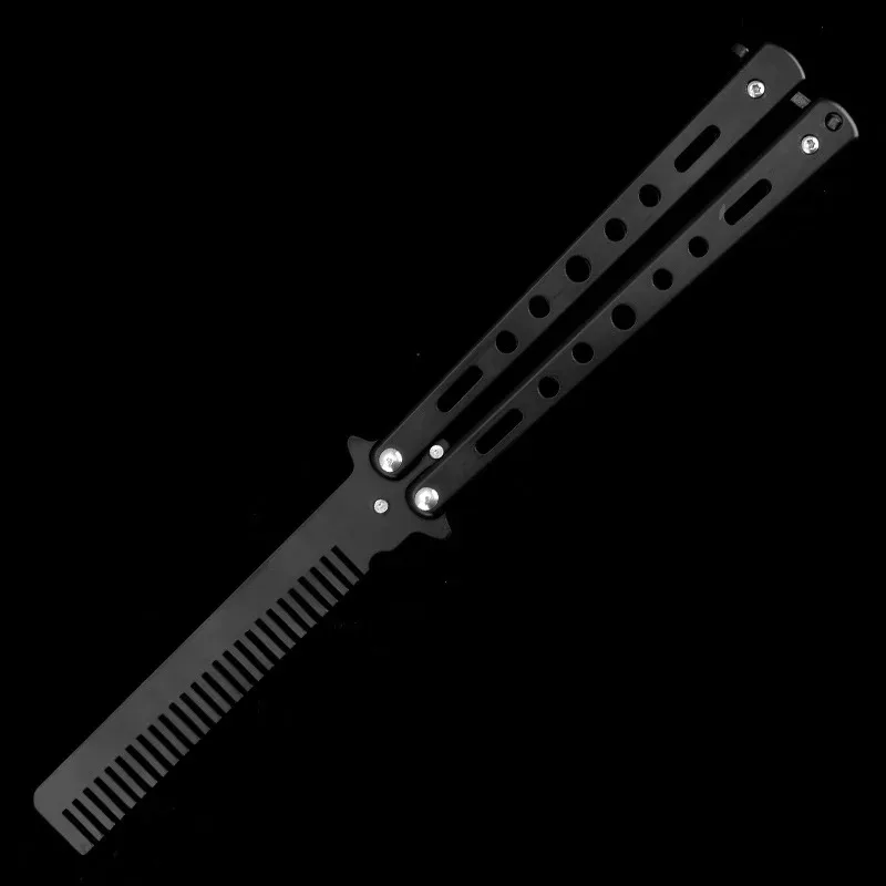 Stainless Steel Foldable Comb Portable Practice Training Butterfly Knife Balisong Comb Beard Moustache Brushe Salon Hairdressing