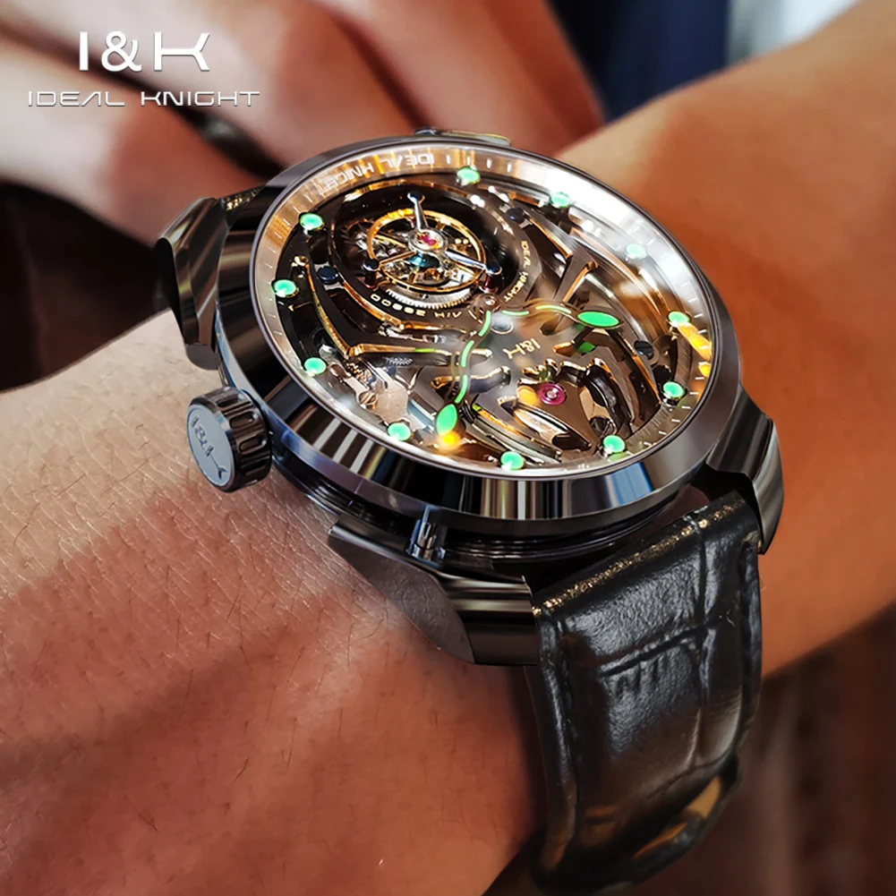 IDEAL KNIGHT High Quality Tourbillon Watches for Men Top Brand Luxury Original Skeleton Flywheel Automatic Mechanical Man Watch