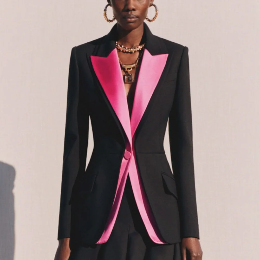 

Tailor-Made Peaked Lapel Women's Suit Two Pieces Unique Single Button Slim Outfit Two Pieces Office Lady Fashion Clothes Set